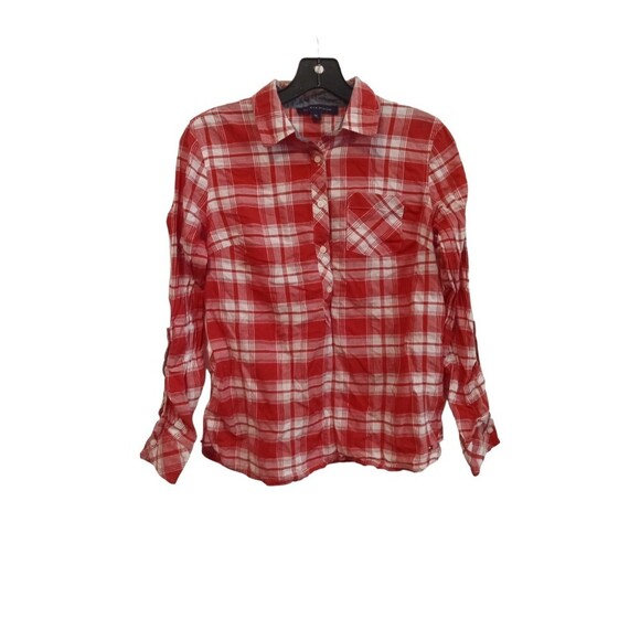 tommy Hilfiger S/P red and white plaid button down - Picture 1 of 6